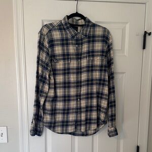 Lucky Brand Navy and Beige Plaid Flannel Shirt